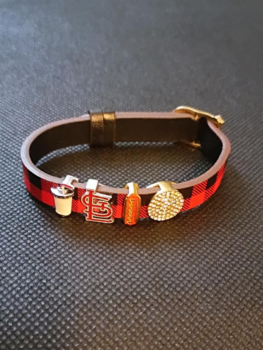 Keep Collective STL Carnials Red and Black Plaid Leather Charm Bracelet